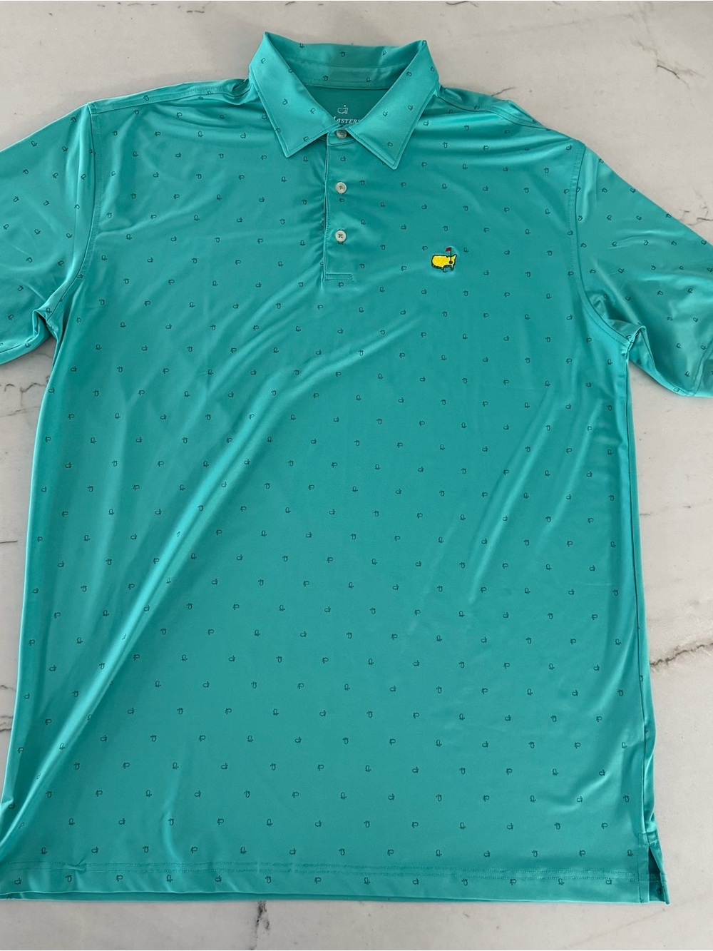 Masters Tech Men's L Green Performance Golf Polo Shirt AOP Masters Logo Print - Picture 2 of 7